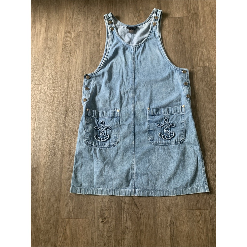 Mizz Lizz Medium Denim Overalls Dress Button Strap Blue 100% Cotton Vintage